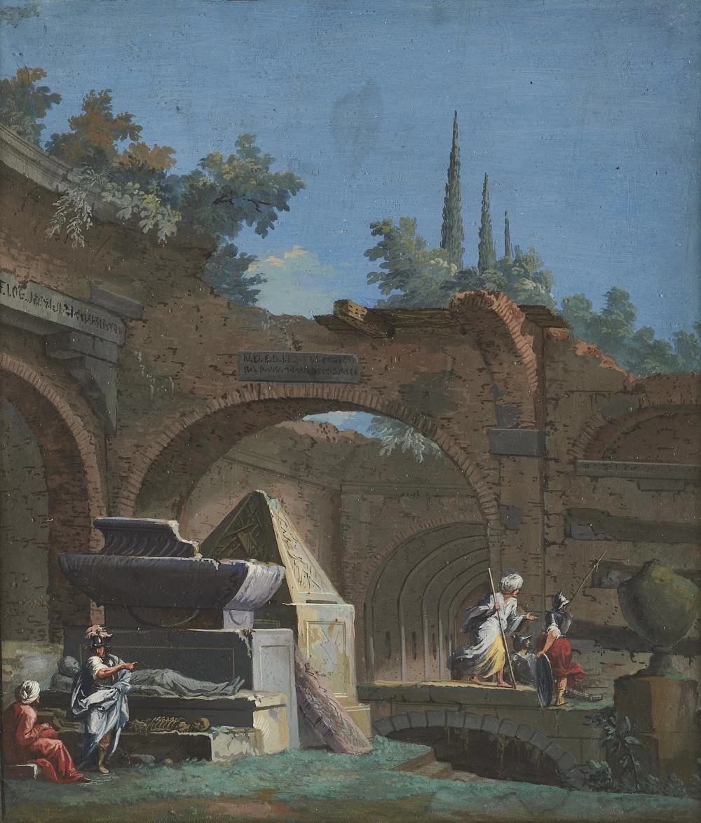 Capriccio architettonico con rovine e figure classiche